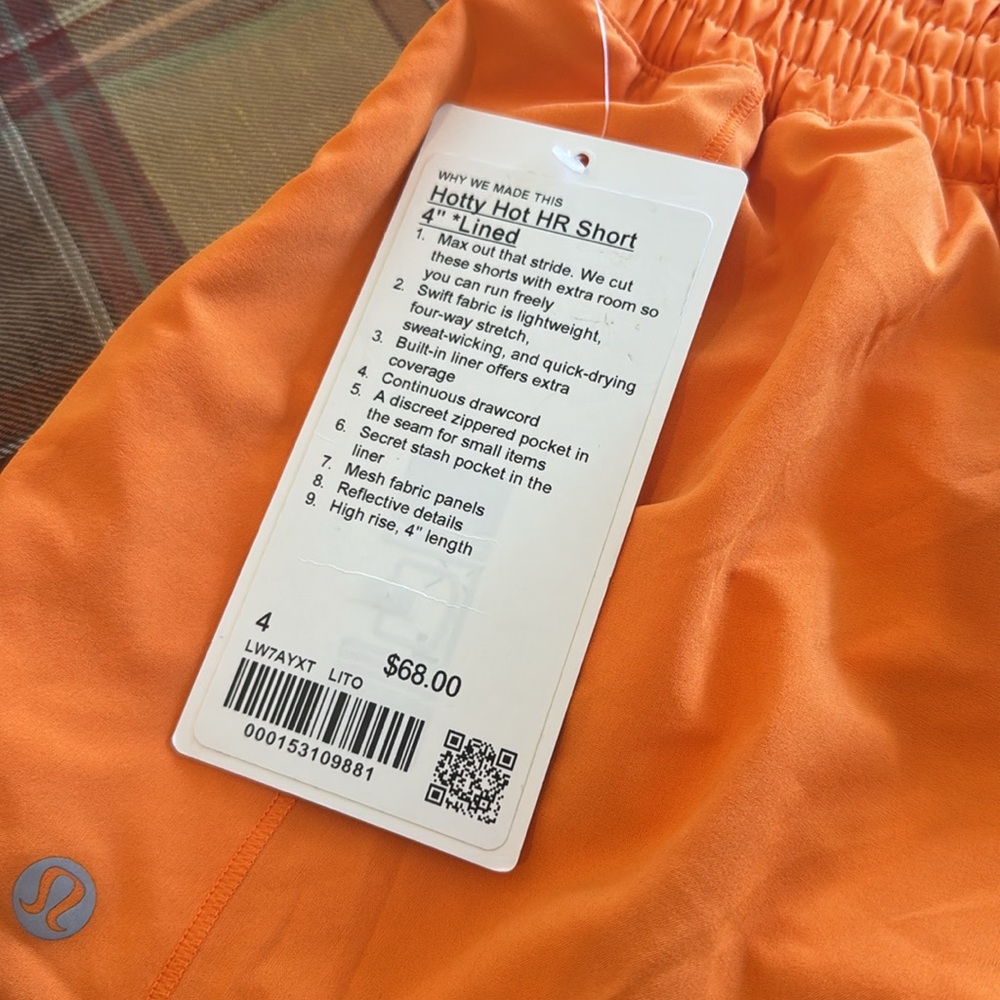 Lululemon extremely rare orange 4 inch Hotty Hot HR short! - Picture 2 of 3